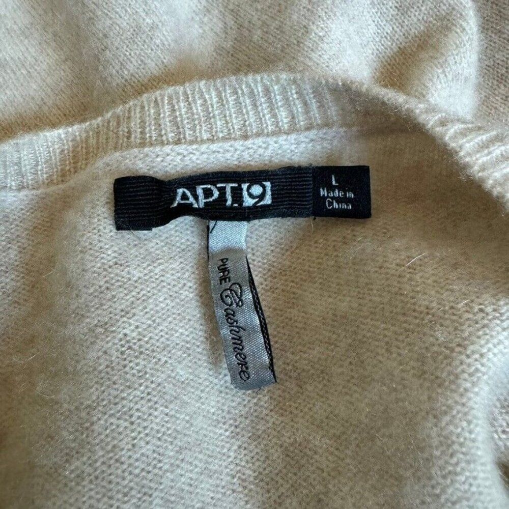 NWOT Apt 9 Womens Beige 100% Pure cashmere Preppy Argyle Cardigan sz L - Picture 2 of 7